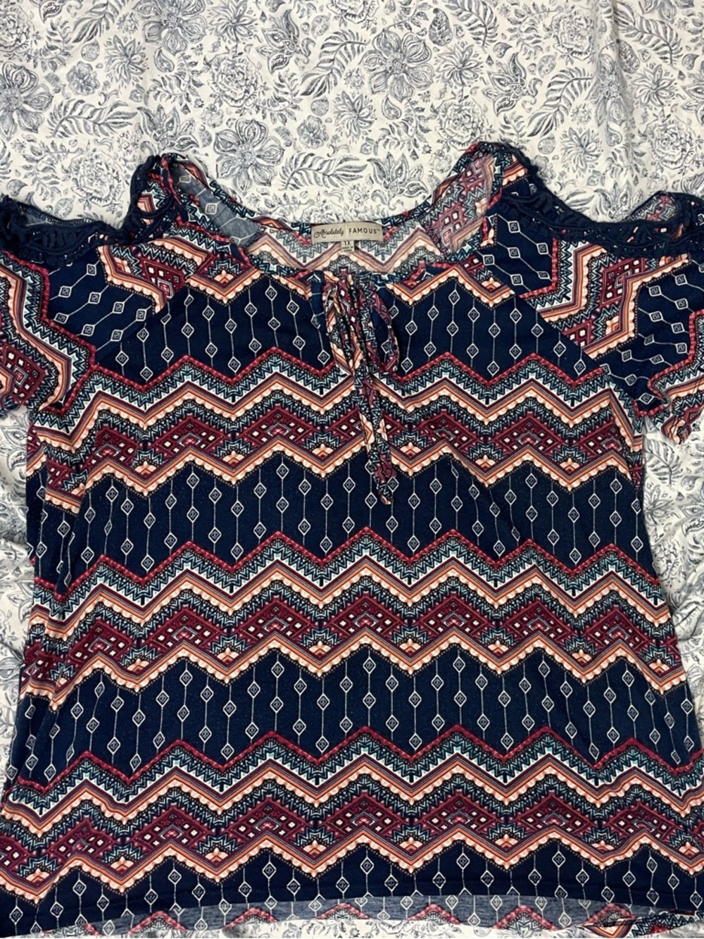 Navy Chevron-Print Cold-Shoulder Top